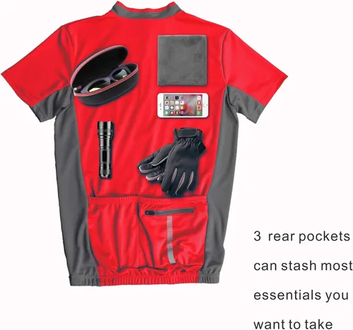 Miniatura 5 de bpbtti - Camiseta de ciclismo de manga corta para hombre, camiseta de ciclismo MTB con media cremallera frontal y 3 bolsillos posteriores