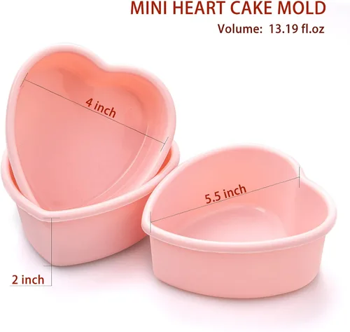 Miniatura 4 de Mini molde de silicona de 4 pulgadas para tartas de corazón, paquete de 2 moldes antiadherentes para el día de San Valentín, aniversario