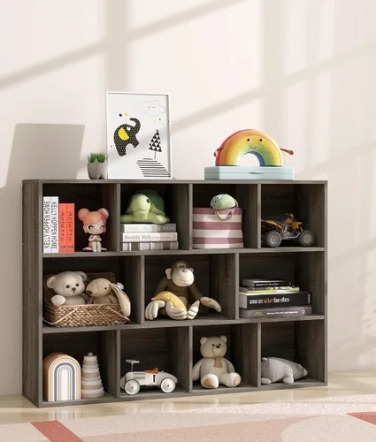 Miniatura 7 de Organizador de almacenamiento de juguetes para niños de 11 cubos con estante para niños, estantería de bebé para guardería, estantería de madera