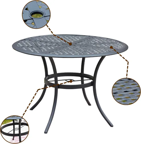 Miniatura 2 de Lokatse Home. Juego de 4 sillas para comedor de hierro forjado para exteriores, con brazos y cojines de asiento. Negro