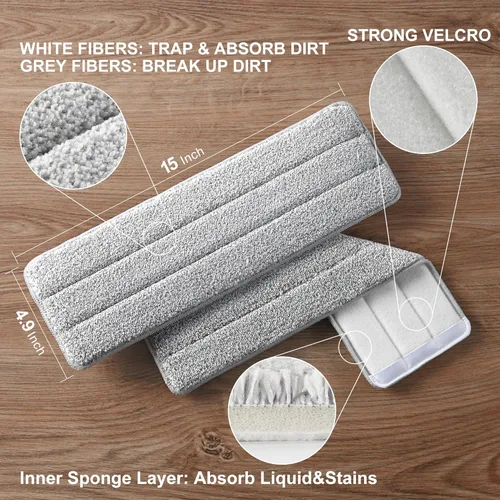 Miniatura 3 de JOYMOOP Almohadilla de repuesto de microfibra para sistema de trapeador plano de 15 pulgadas, gris, 1 paquete de recarga 1 pieza 15" - 1 gris