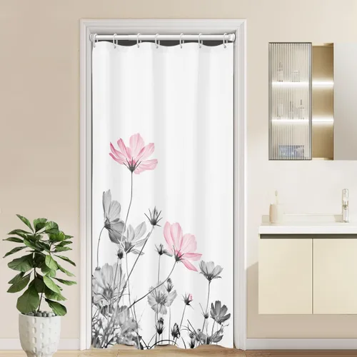 Miniatura 38 de Cortina de ducha de 72" x 72" con flores grises y rosas, gris y blanco, flores silvestres, margaritas, plantas, pintura de tinta, botánica