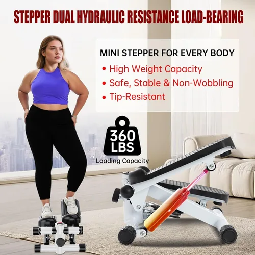 Miniatura 3 de Steppers for Exercise at Home, Mini Stepper with Resistance Bands, Hydraulic Fitness Stepper with LCD Monitor, 360LBS Weight Capacity Portable Stair