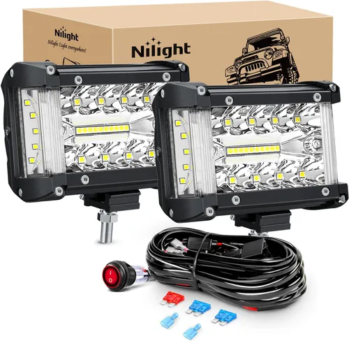 Miniatura 10 de Nilight Barra de Luz Lateral de Disparo 2 PCS 4.3 Pulgadas Triple Fila Combo Spot Flood para Iluminación de Trabajo de Conducción Todoterreno