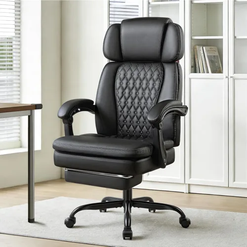 Miniatura 2 de Silla de oficina con reposapiés de 400 libras, silla de oficina de cuero con respaldo alto, silla de oficina ejecutiva ergonómica resistente