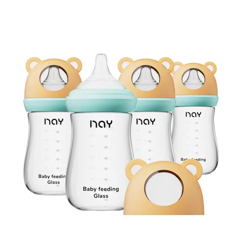 Miniatura 23 de yanyoyo Biberón de vidrio natural para bebés que amamantan, biberón anticólicos de 8 onzas con pezón de respuesta natural (M), transparente, cuello