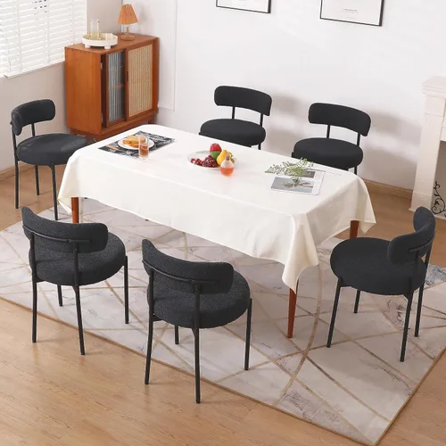 Miniatura 7 de Juego de 2 sillas de comedor negras, sillas de comedor modernas de mediados de siglo, respaldo curvado, sillas de comedor tapizadas redondas