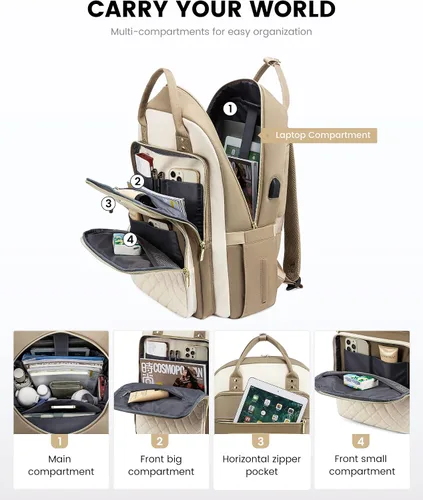 Miniatura 3 de LOVEVOOK Mochila para computadora portátil para mujer, mochila para trabajo de viaje, bolsa de computadora para enfermera, profesora, bolsa
