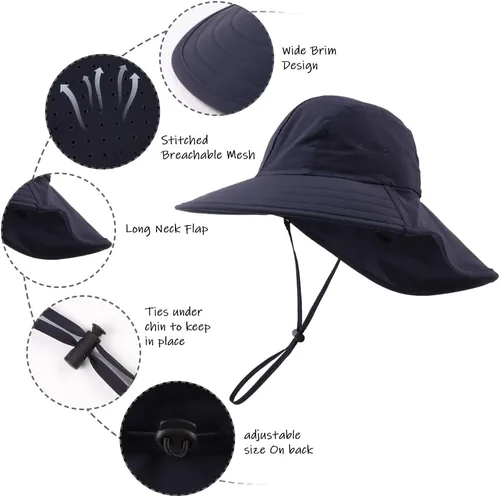 Miniatura 10 de Sombrero de verano para niños pequeños con solapa para el cuello, impermeable, sombrero de natación para niños, protección UV, sombrero de playa