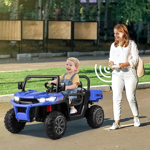 Miniatura 9 de Costzon Camión volquete con control remoto, UTV eléctrico de 12 V para niños con cama volquete eléctrica, función de balanceo, pala, 4 suspensiones