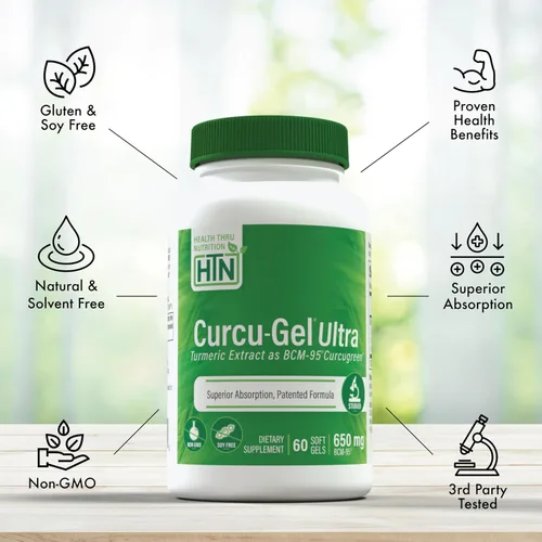 Miniatura 4 de Curcu, gel ultra de 0,018 oz, BCM-95 realza la absorción de la curcumina, HTN0210, 60
