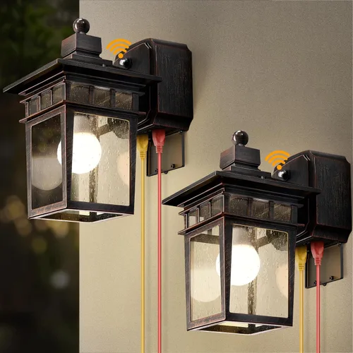 Miniatura 15 de Luces de Porche Exteriores con Sensor de Movimiento con Toma GFCI, 3 Modos de Luminaria Exterior del Anochecer al Amanecer, Luminaria de Iluminación