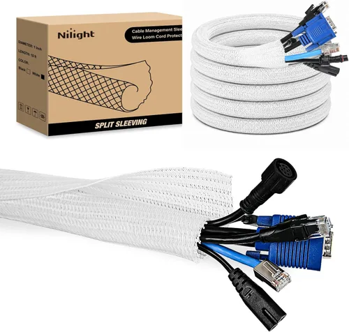 Miniatura 12 de Nilight - Funda para cable, fundas de gestión de cable de 10 pies - 1/2 pulgada, funda trenzada, telar de alambre autoenvolvente dividido