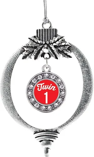 Inspired Silver - Twin One - Adorno festivo de Navidad de plata - Adorno festivo de árbol de Navidad con dije de círculo y circonita cúbica -
