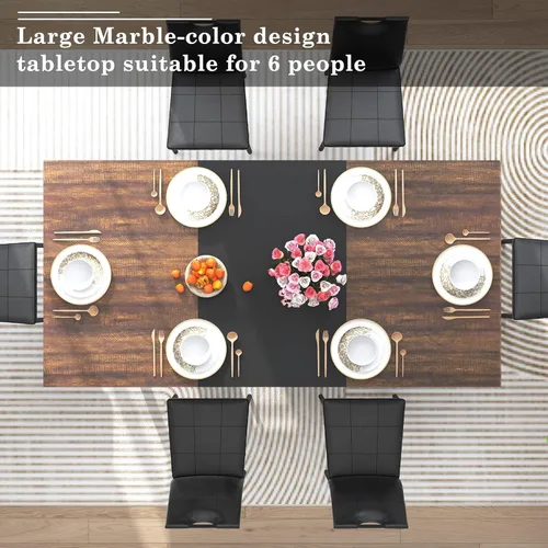 Miniatura 4 de Mesa de comedor grande de 70 pulgadas para 4, 5, 6 personas, mesa de comedor de cocina de granja con mesa de madera marrón, mesas de comedor Blanco