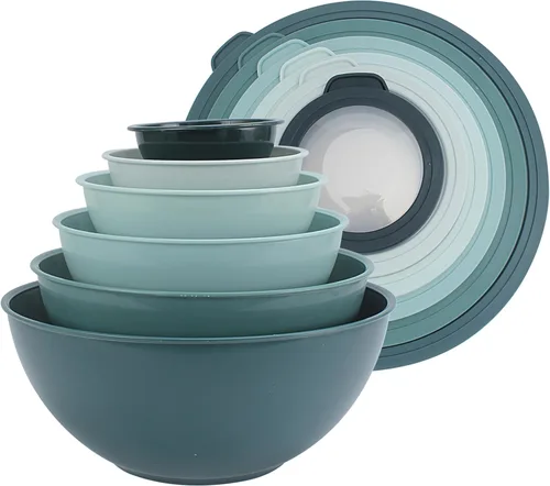Miniatura 35 de COOK WITH COLOR - Tazones para mezclar anidables, juego de 12 tazones de plástico con tapas, aptos para microondas (menta degradada)