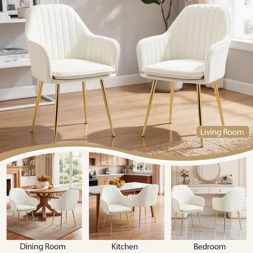 Miniatura 8 de AVAWING Modern Living - Juego de 2 sillas con reposabrazos decorativos para sala de estar, comedor, de terciopelo, tapizado, de mediados de siglo