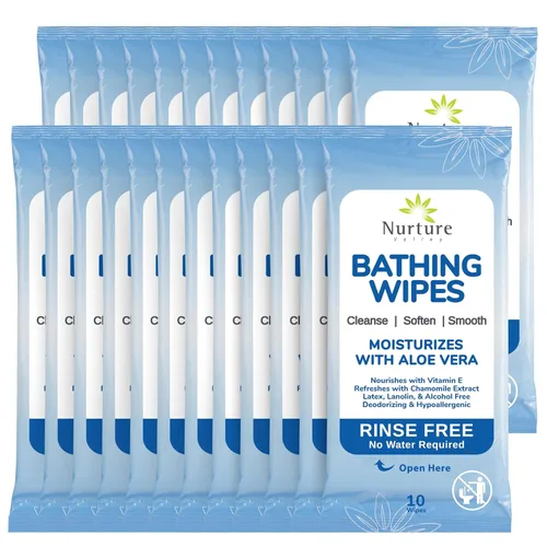 Nurture Toallitas de baño sin enjuague para adultos con aloe | Limpieza sin agua para pieles sensibles | Toallitas húmedas desechables para adultos