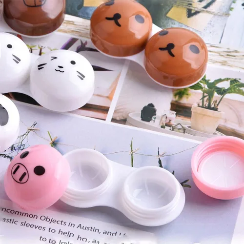 Miniatura 7 de Kit de viaje de 2 piezas de estuche para lentes de contacto de cerdo rosa, lindo oso panda portátil, soporte para lentes de contacto, contenedor