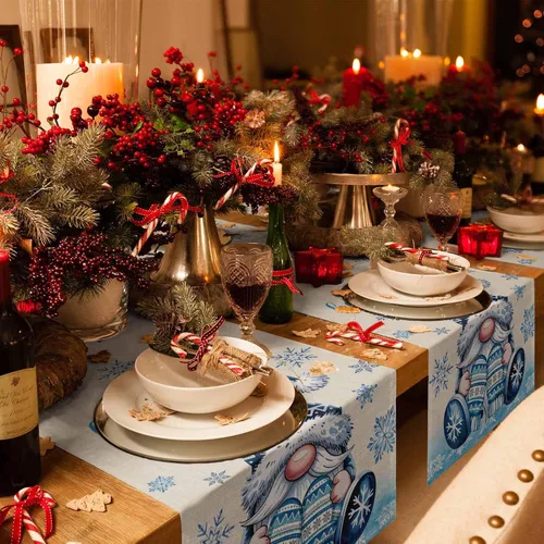 Miniatura 2 de Camino de mesa de gnomos de Navidad de 36 pulgadas de largo, algodón y lino, bufandas de arpillera, cocina, cena, cafetería, decoración de mesa