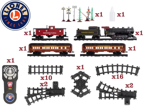 Miniatura 6 de Juego de tren de juguete Lionel Pennsylvania Flyer a batería, escala O, con control remoto, locomotora, vagones de tren y vía con efectos auténticos