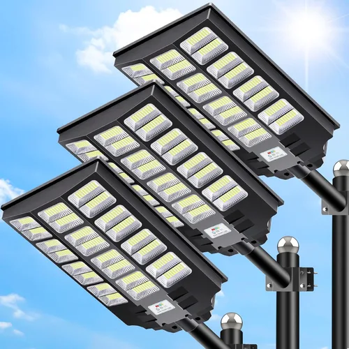 VOOJOY Luces solares de calle de 8000 W para exteriores, impermeables, del atardecer al amanecer, luces solares al aire libre, luz LED de seguridad