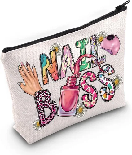 LEVLO Nail Boss Bolsa de maquillaje cosmética para técnicos de uñas, regalo para artistas de uñas, bolsa con cremallera, bolsa de tecnología de