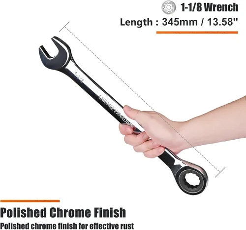 Miniatura 3 de Egofine Llave combinada de trinquete de 1-1/8 pulgadas SAE, llave de engranajes de grado industrial con diseño de 12 puntos, trinquete de 72