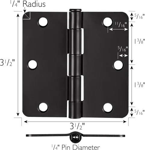 Miniatura 3 de Design House Paquete de 10 bisagras de puerta interior de 3.5 x 3.5 pulgadas con radio de 1/4 de pulgada, negro mate, construcción de acero