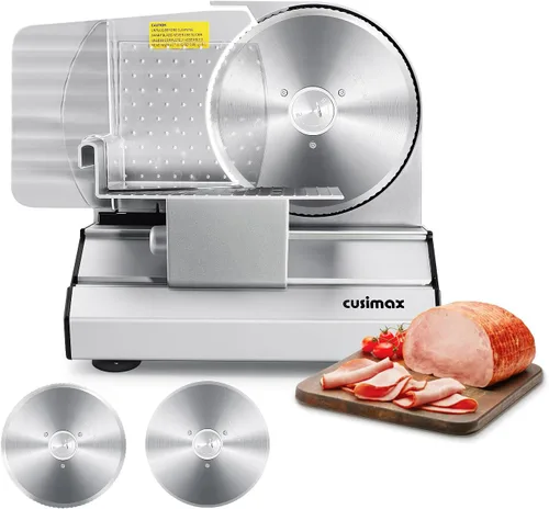Miniatura 11 de Rebanadora de Carne, CUSIMAX Rebanadora Eléctrica de Delicatessen con Dos Cuchillas Extraíbles de Acero Inoxidable de 7.5" y Empujador, Cortador