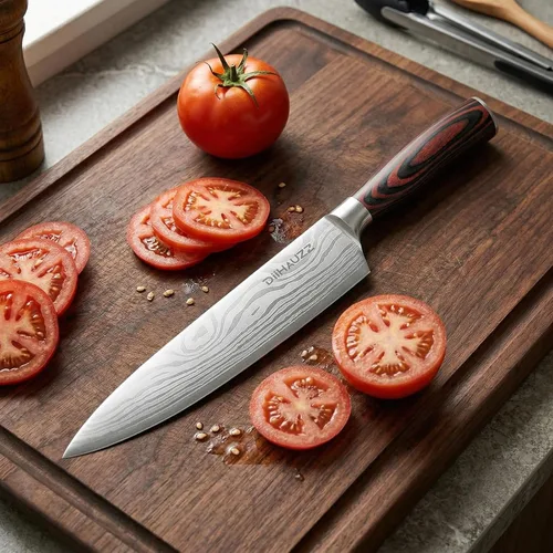 Miniatura 5 de DiiHAUZZ Cuchillo de chef de 8 pulgadas, cuchillo de cocina ultra afilado en acero inoxidable de alto carbono para chefs profesionales y caseros
