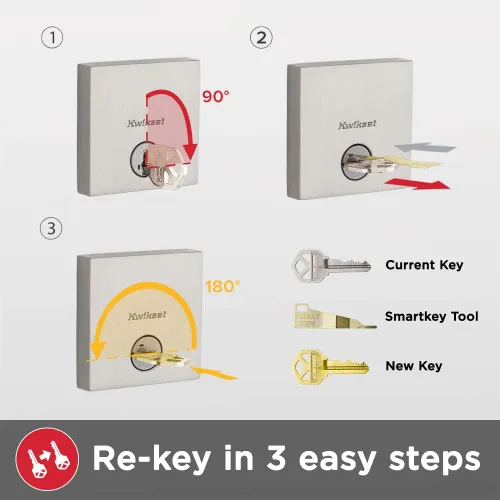 Miniatura 10 de Kwikset SmartKey Montara Juego de manijas de un cilindro con picaporte Juno en latón pulido, 95530-018 Níquel satinado