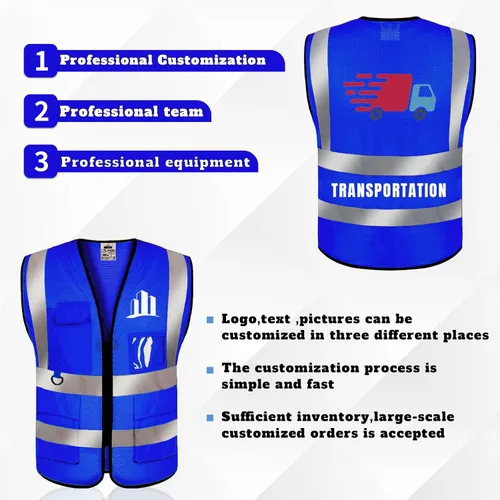 Miniatura 3 de Chaleco de seguridad con logotipo personalizado de alta visibilidad, chaleco reflectante clase 2, ropa de trabajo de construcción con 5 bolsillos