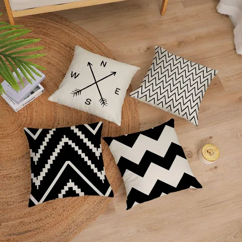 Miniatura 2 de YeeJu - Funda de cojín cuadrada de lino y algodón con diseño geométrica. Funda de almohada, para exterior, hogar, sofá.