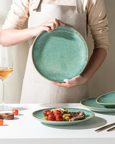 Miniatura 5 de HENXFEN LEAD Juego de 4 platos llanos de 10 pulgadas, platos de porcelana para ensalada, pasta, microondas de postre, aptos para lavavajillas