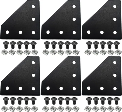 Miniatura 7 de 10 piezas 2020 placa de unión de placa de unión de aluminio en forma de T, conector de extrusión de aluminio de 5 agujeros con 50 tuercas en T, 50