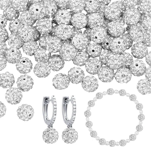 Miniatura 11 de PH PandaHall 100 cuentas de diamantes de imitación blancos de 0.394 pulgadas (0.394 in) cuentas de arcilla blanca de polímero de cristal de arcilla