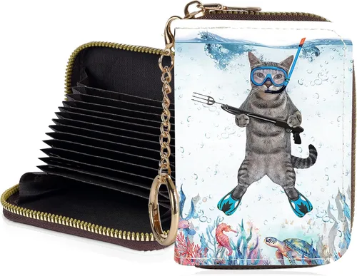 Miniatura 26 de Tarjetero de crédito para mujer, pequeña cartera RFID con cierre de llavero, bonita cartera de piel sintética, carteras para tarjetas de crédito