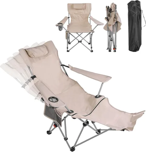 Miniatura 10 de Reclining Camping Chair with Footrest, 4-Position Adjustable Zero Gravity Chair, Portable Folding Camping Lounge Chair with Headrest Cup Holder &