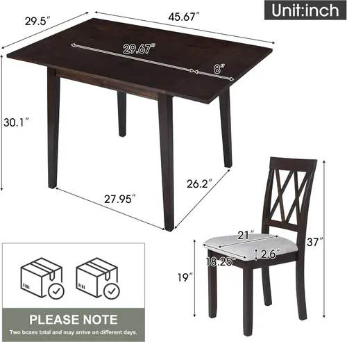 Miniatura 2 de P PURLOVE Juego de comedor de cocina de 3 piezas, juego de mesa de comedor de madera con mesa de comedor de hoja abatible y 2 sillas de comedor