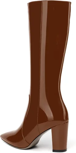 Miniatura 203 de AMBELIGHT Botas altas hasta la rodilla con cremallera y puntera puntiaguda para mujer, de patente sólida, tacón alto, 3.3 pulgadas