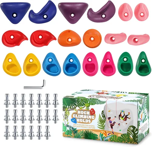 Miniatura 12 de TOPNEW Juego de 20 soportes de escalada para niños, juego de columpios, para adultos, con accesorios de montaje para pared de escalada en interiores