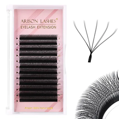 Miniatura 32 de Arison Lashes Extensión de pestañas en forma de W 5D, abanicos prefabricados de volumen suave natural, abanicos de imitación de visón negro mate, 12