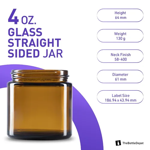 Miniatura 3 de The Bottle Depot - Tarro de vidrio de 4 oz (3.4 fl oz) - Ámbar transparente - 90 frascos - Cierres no incluidos - Acabado de cuello 58-400 - Tarros
