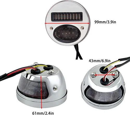 Miniatura 5 de FATECIM Luz Trasera LED Vintage Duolamp 12V Indicador de Parada Trasera Señales de Giro Secuenciales de Flujo Lámpara de Matrícula Lente Ahumado