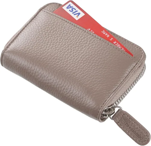 Miniatura 3 de Travelambo Cartera pequeña de cuero genuino con cremallera YKK, Greige