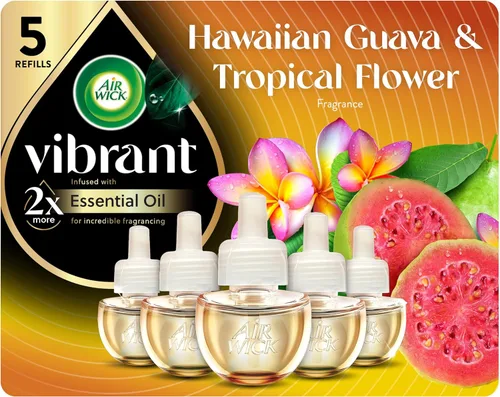 Air Wick Vibrante repuesto de aceite perfumado enchufable, 5 unidades, nectarina y flor del paraíso, ambientador, aceites esenciales
