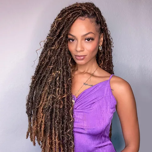 Miniatura 4 de Bobbi Boss Trenzas de ganchillo de mezcla de cabello humano HBF001 HF rizado profundo Boho Locs 26" (4)