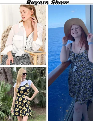Miniatura 5 de ACEVOG Vestido de verano para mujer, floral, sin mangas, ajustable, con tirantes delgados, cuello en V, salida de baño, acampanado, debajo