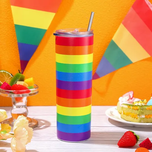 Miniatura 4 de Geiserailie Vaso de bandera del orgullo arcoíris, regalo pansexual Lesbiana LGBT del orgullo gay, taza de agua a rayas de arcoíris, regalos del mes